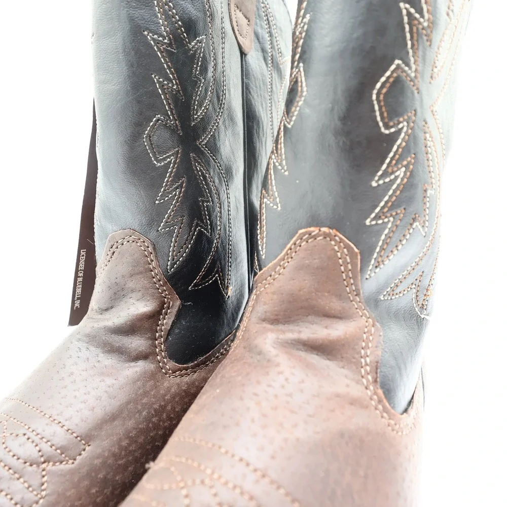 Wrangler Vintage Western Cowboy Boots Childrens 1.5 Brown Black Leather NWT